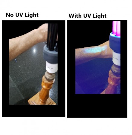 Invisible UV Skin Stain with UV Light On and Off